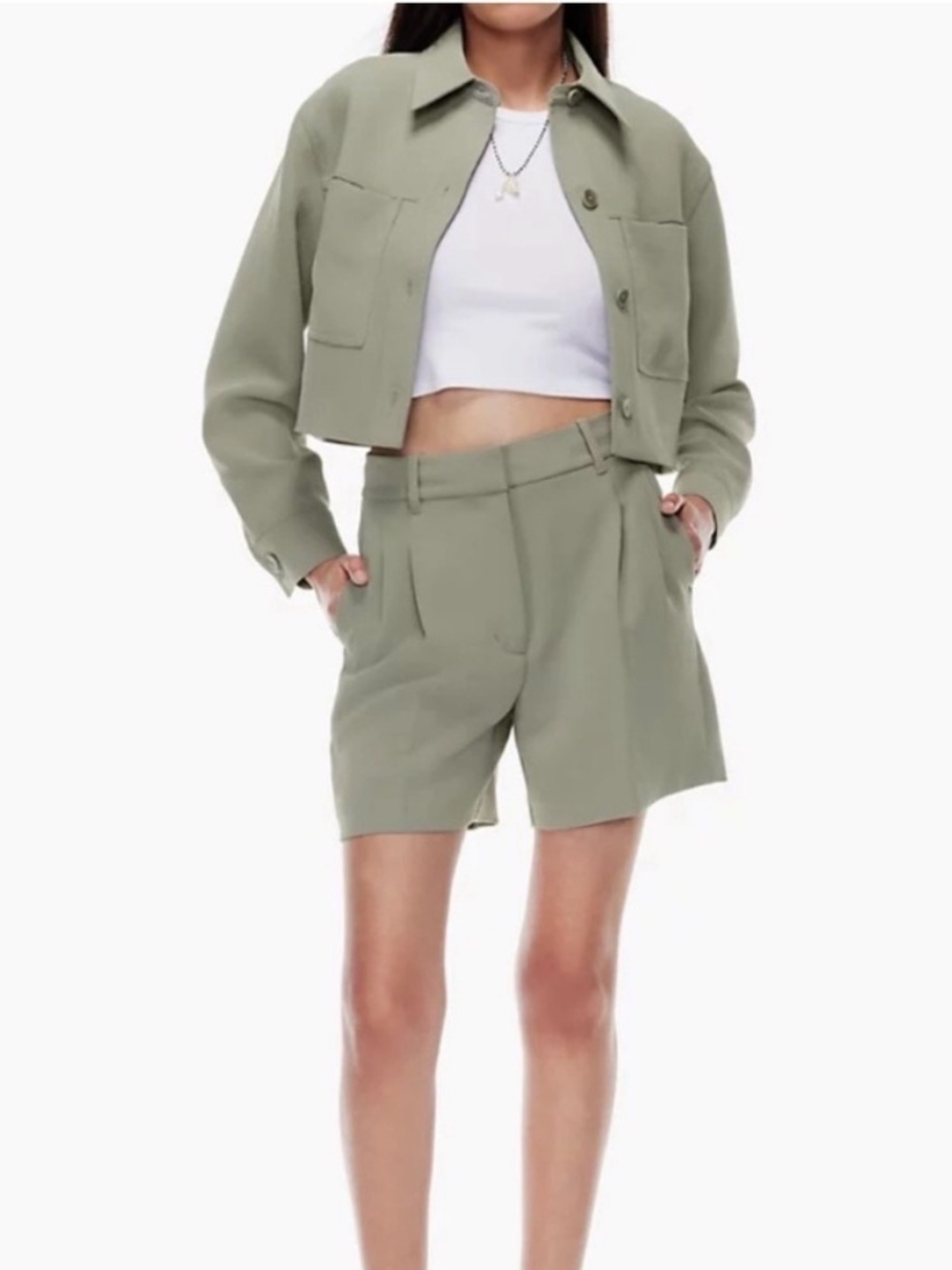 Aritzia Wilfred The Effortless Short Mid-Thigh - Crepette - Grey Sage - 2